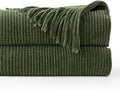 BATTILO HOME Olive Green Throw Blanket for Couch, Soft Chenille Knit Throws with Tassels for Home Decor, Green Blankets and T