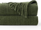 BATTILO HOME Olive Green Throw Blanket for Couch, Soft Chenille Knit Throws with Tassels for Home Decor, Green Blankets and T