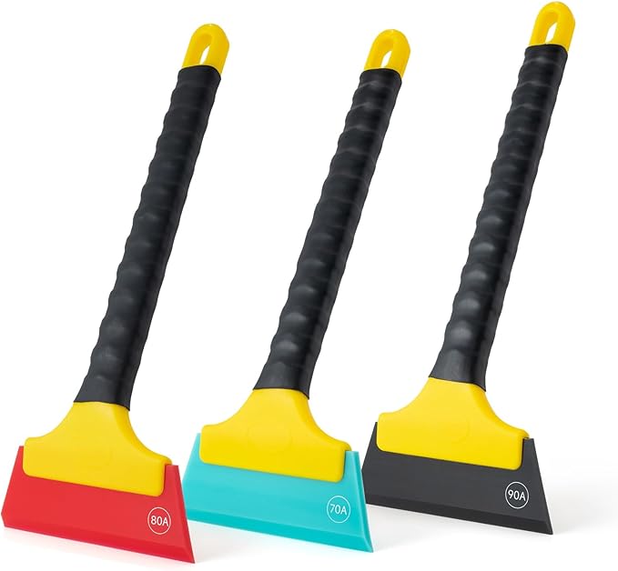 NEWISHTOOL 3 PCS TPU Rubber Squeegee with Different Hardness Blade, All Purpose Window Cleaner Tool Snow Scraper Tool Car Squeegfee Vinyl Wrap Tool Window Tint Squeegee Water Remover