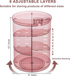 Rotating Makeup Organizer, DIY 8 Adjustable Layers 360 Spinning Skincare Organizers, Makeup Storage Carousel Tower with Brush