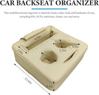 Car Back Seat Organizer, Leather Automotive Rear Seat Couch Cup Holder Expander Tray, Vehicle Cup Holder Tray Holds Snacks Remotes Phones for Truck RV Boat Couch Pillow Bed (Beige)