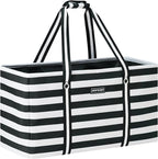 Stand Up Extra Large Utility Tote Bag, Foldable Reusable Grocery Bags with Metal Wire Frame & Reinforced Bottom Board, Large Utility Tote for Shopping, Car Trunk, Beach Bag（Black）