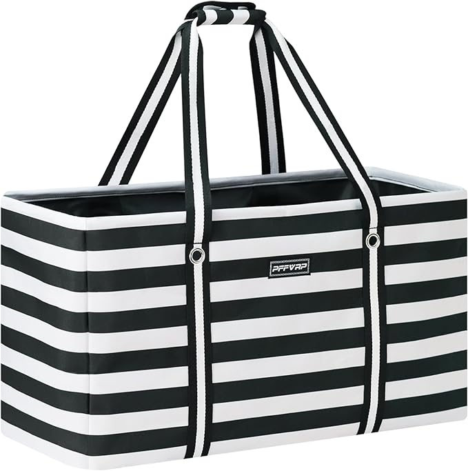 Stand Up Extra Large Utility Tote Bag, Foldable Reusable Grocery Bags with Metal Wire Frame & Reinforced Bottom Board, Large Utility Tote for Shopping, Car Trunk, Beach Bag（Black）