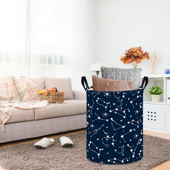 CLOCOR Large Blue Round Laundry Hamper,Kids Toy Storage Basket,Baby Dirty Clothes Nursery Hamper for Boys and Girls,Bedroom,B