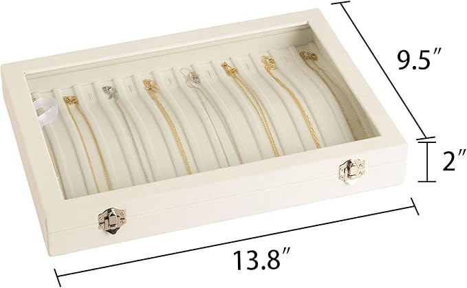 Frebeauty 15 Hooks Necklace Tray Velvet Neckalce Organizer with Clear Lid Lockable Necklace Holder Box Jewelry Organizer for 