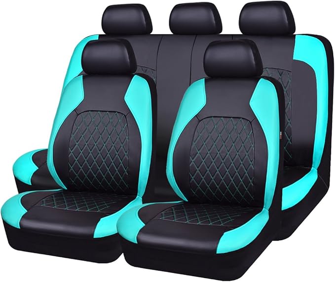Universal Deluxe Pu Luxury Vinyl Faux Leather Car Seat Covers Full Set, Airbag Compatible, Breathable, Fit for Cars, Trucks, 