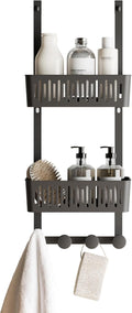 Zenna Home SnugFit Over the Door Caddy Organizer with 2 Storage Baskets and 4 Hooks, Over Door Hanging Organizer for Bathroom