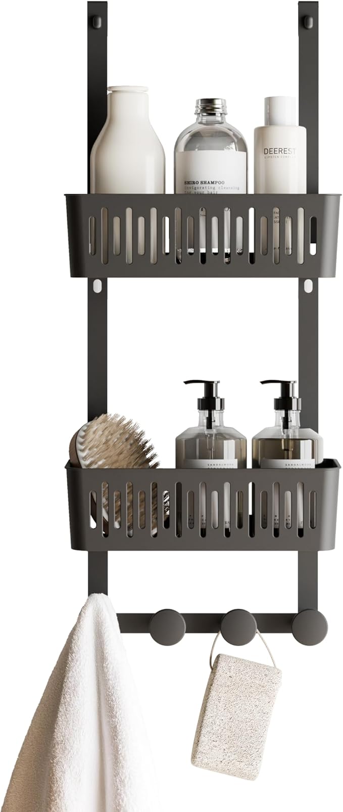 Zenna Home SnugFit Over the Door Caddy Organizer with 2 Storage Baskets and 4 Hooks, Over Door Hanging Organizer for Bathroom