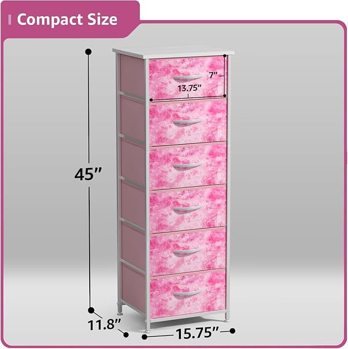 Sorbus Fabric Dresser for Kids Bedroom - Chest of 6 Drawers, Tall Storage Tower, Clothing Organizer, for Closet, for Playroom