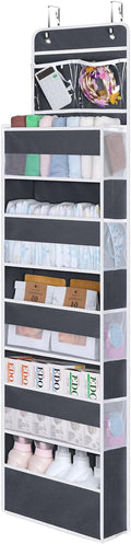 Univivi Over The Door Organizer, 6 Shelf Door Hanging Organizer Nursery Door Storage with PVC Pockets 8 Side Pockets for Bath