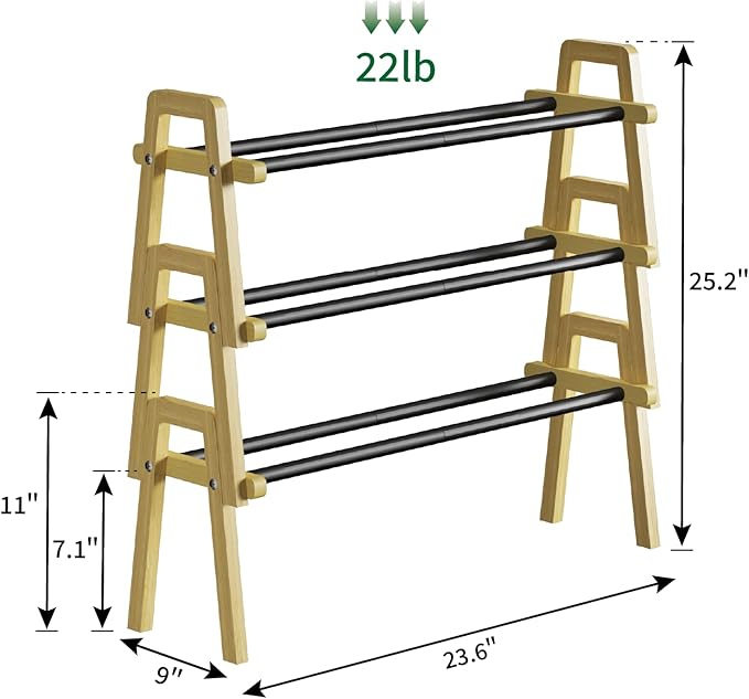 Stackable Shoe Rack Organizer, 3 Tier Shoe Rack for Closet, Bamboo Free Standing Shoe Storage, Shoe Stand for Front Door Entr