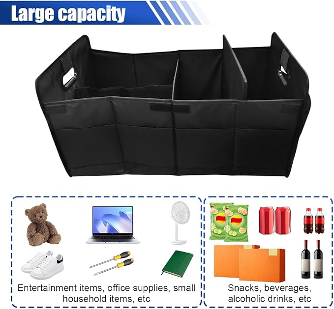Car Trunk Organizer, Large Capacity Oxford Cloth Car Storage Box, Collapsible Multi-Compartment Organization Container,