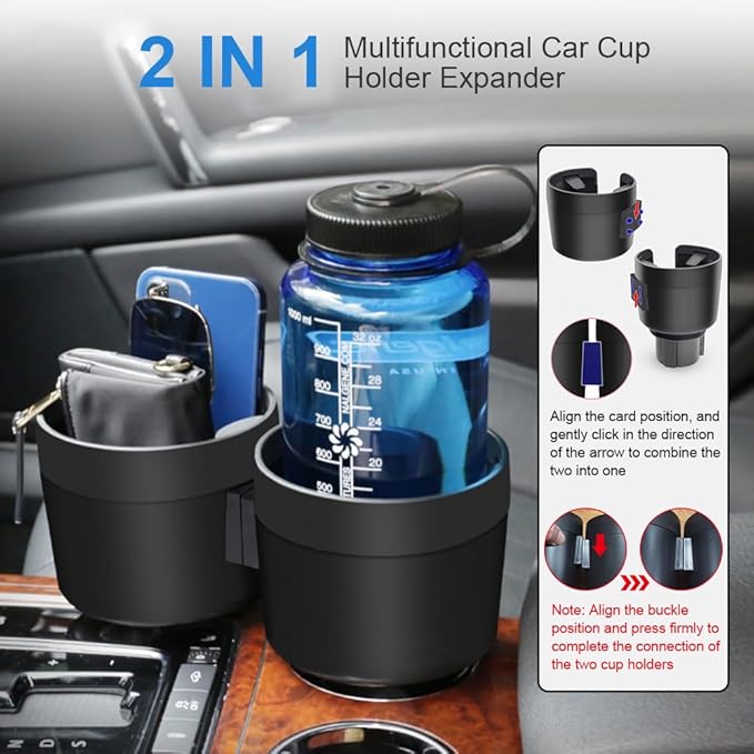 JINKEY Dual Cup Holder Expander for Car, 2 in 1 Multifunctional Large Car Cup Holder Expander Adapter with Adjustable Base, A