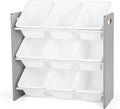 Humble Crew 9-Bin Toy Organizer – Inspire Grey with White Plastic Bins, 3-Tier Storage Solution for Kids' Playrooms and Nurse