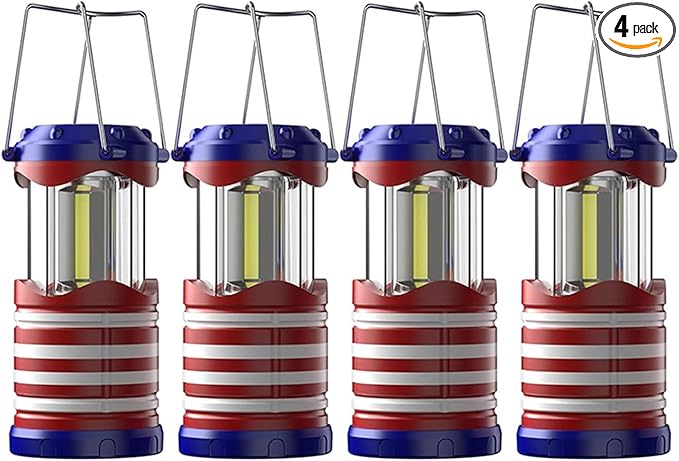 Lichamp LED Camping Lantern, 4 Pack Battery Powered Flashlight for Power Outages, Portable Collapsible Hanging Light Essentia