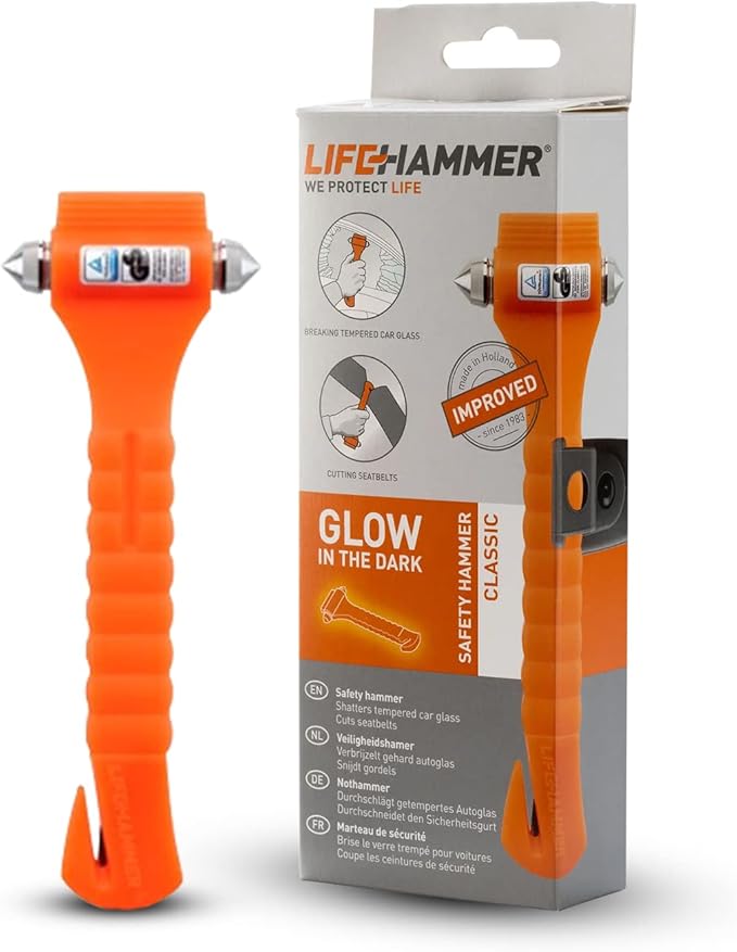 Lifehammer Brand Car Safety Hammer, the Original Emergency Escape and Rescue Tool with Seatbelt Cutter, Made in the Netherlan