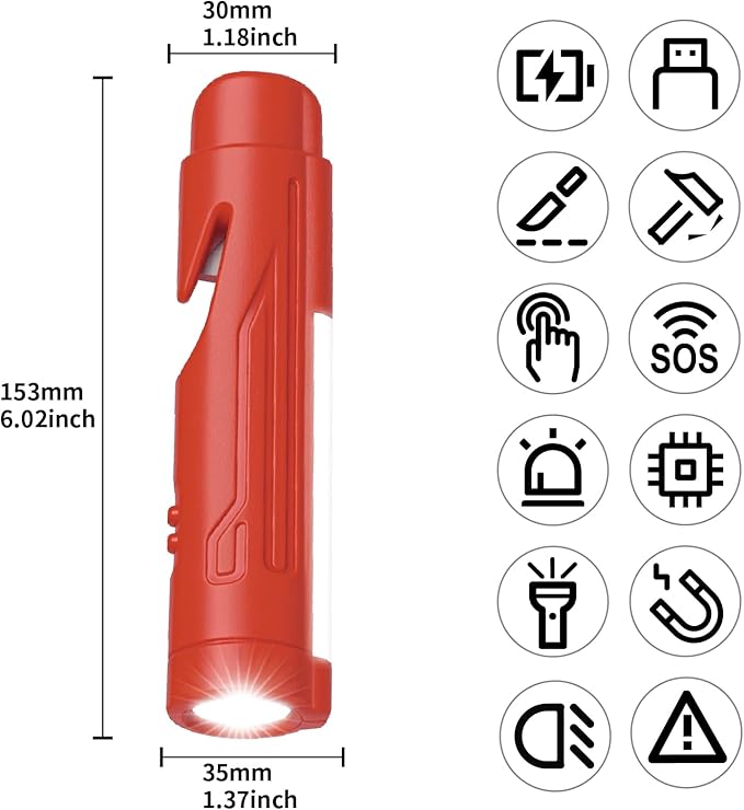 KnLnny Ware Automotive Escape Tool, Window Breaker,Seatbelt Cutter, Car Flashlight, 5 in1 Auto Tactical Gear, USB Charging, M