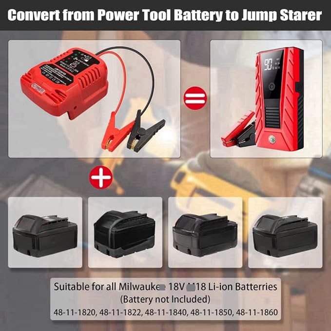 Jumper Cables with Adapter for Milwaukee M-18 18V Battery Jump Car Starter,12V Portable Jump Car Starter,with 11AWG kit Cable for Automotive Booster Cable Adapter(Battery not Included)
