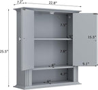 Wall Mounted Bathroom Cabinet Wooden Storage Cabinet with 2 Doors & Adjustable Shelf, Hanging Wall Cabinet Over Toilet, Upper