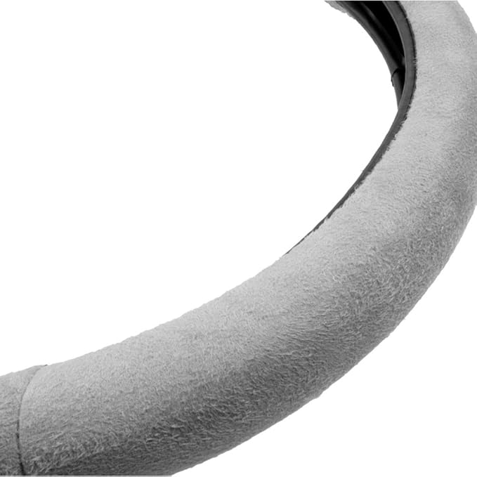 BDK Ergonomic Leather Grip Steering Wheel Cover - Soft Plush Memory Foam Grip for Standard Size Wheels 14.5-15 inch Gray