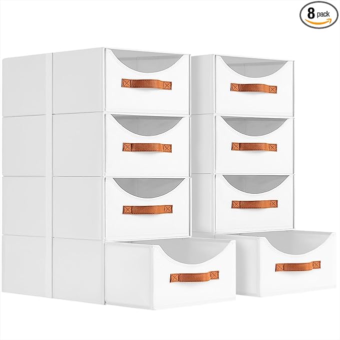 Homsorout Stackable Storage Drawers - Large Collapsible Storage Bins with Drawers, 8 Pack Closet Shelf Organizer Basket, Fabr