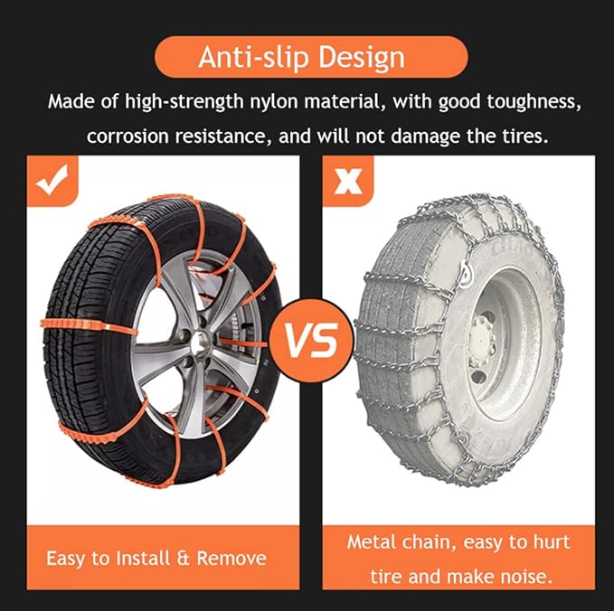 Snow Chains for Car, 12 PCS Universal Adjustable Snow Tire Chains for Sand Snow Mud Emergency Traction