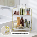 2-Tier Bathroom Corner Counter Organizer, Makeup Storage Shelf Vanity Tray, Bathroom Sink Countertop Organizer, Gold