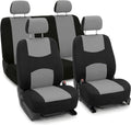 FH Group Bright Flat Cloth Full Set Automotive Seat Covers Front Set and Rear Solid Bench Gray Black Seat Covers w. Gift Univ