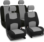 FH Group Bright Flat Cloth Full Set Automotive Seat Covers Front Set and Rear Solid Bench Gray Black Seat Covers w. Gift Univ