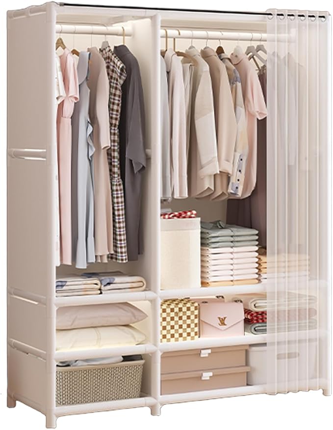 Portable Closet,Portable Closets for Hanging Clothes,Japanese Style Wardrobe with 2 Hanging Rods,6 Storage Shelves,43.3" L x 