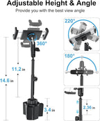 Cup Holder Tablet Mount for Pickup Truck, [Adjustable Height] Metal Long Arm SUV Tablet Mount Heavy Duty, Universal Car Cup Holder for 4-13" iPad Pro Air Mini, Phone, Galaxy Z Fold, Fire HD