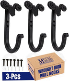 The Metal Magician Sheep Headed Iron Hooks Wall Mount Black Hanger Set of 3 Heavy Duty Towel Holder for Hanging Hats, Coat, K