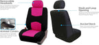 FH Group Car Seat Covers Flat Cloth Automotive Pink Full Set, Rear Solid Bench Universal Fit Combo Steering Wheel Cover & Seat Belt Pads Car Seat Protector for Cars Trucks SUV Interior Accessories