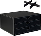 UnionBasic Document Organizer, 3-Drawer File Cabinet Document Storage Box, Office Desktop Filing Organizer, Black with White 