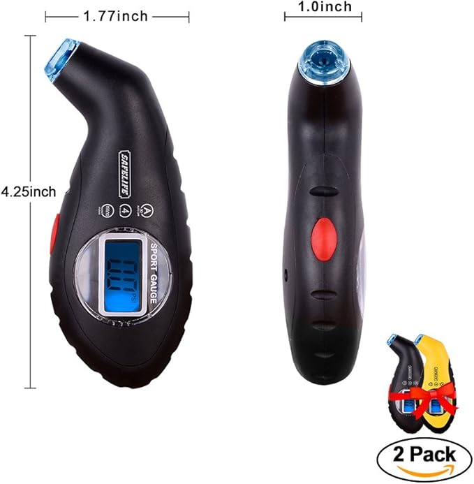 SAFELIFE Digital Tire Pressure Gauge 150 PSI 4 Settings with Backlit LCD and Non-Slip Grip (2package)