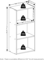 Furinno LUDER Book Shelf, 3-Tier Modern Bookshelf, Open Shelves Bookcase, 9.3" x 16" x 31.4", for Living Room, Bedroom, Home 