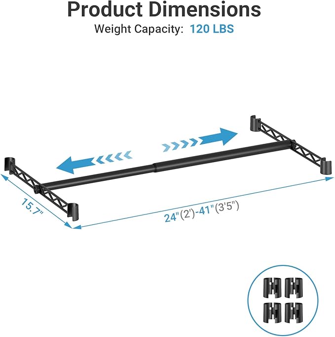 VIPEK Expandable Closet Rod with Hanger Rail Suitable for 24"-41" Wire Shelf Clothes Rack Adjustable Metal Heavy Duty Hanging