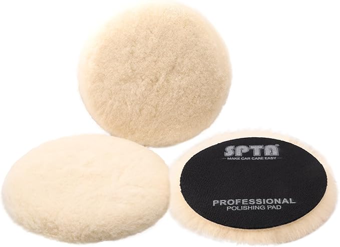 SPTA Wool Buffing Polishing Pads, 3Pcs 6 Inch (150mm) Wool Cutting Pad, Wool Compounding Pad, Buffing and Polishing Pads for 6 Inch Car Polisher Compounding, Polishing, Buffing