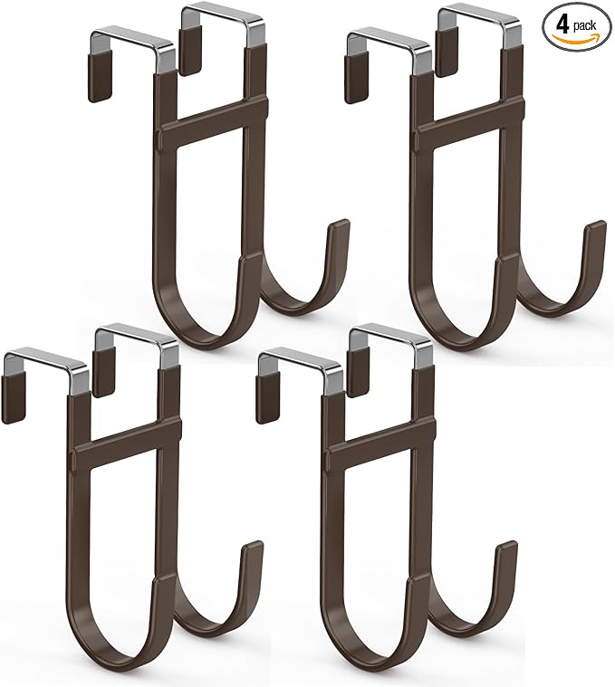 FYY Over The Door Hooks - 4 Pack Heavy Duty Dual-Hook Organizer Hanger with Non-Slip Rubber for Towels, Clothes, Hats & Bags 