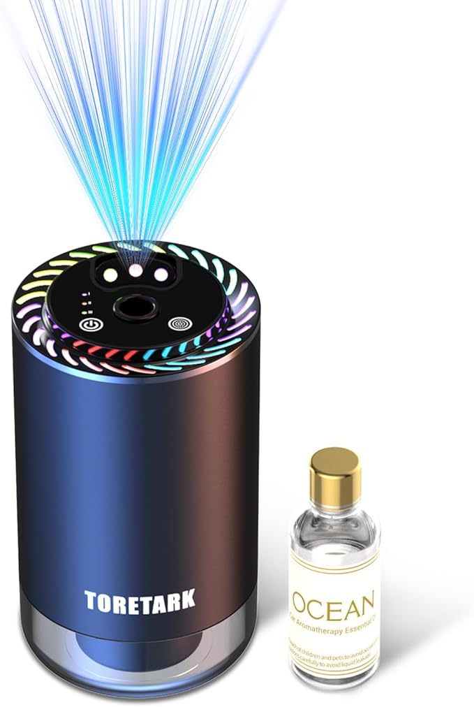 Smart Car Air Freshener with Star Light & 50ml Diffusers Oil Refills, Auto On/Off Aroma Diffuser, 3 Adjustable Mist Modes Rec