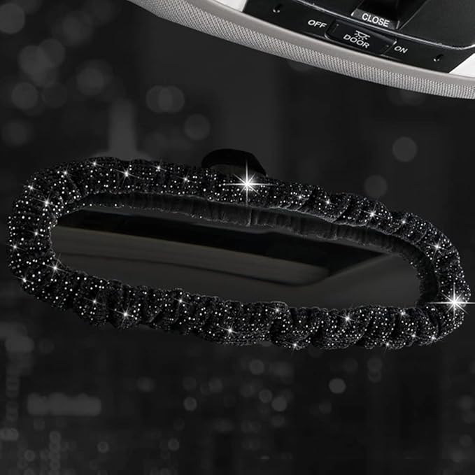 Bling Rearview Mirror Accessories Elastic Plush Car Rear View Mirror Cover for Women Bling Car Accessories Universal Fit Black