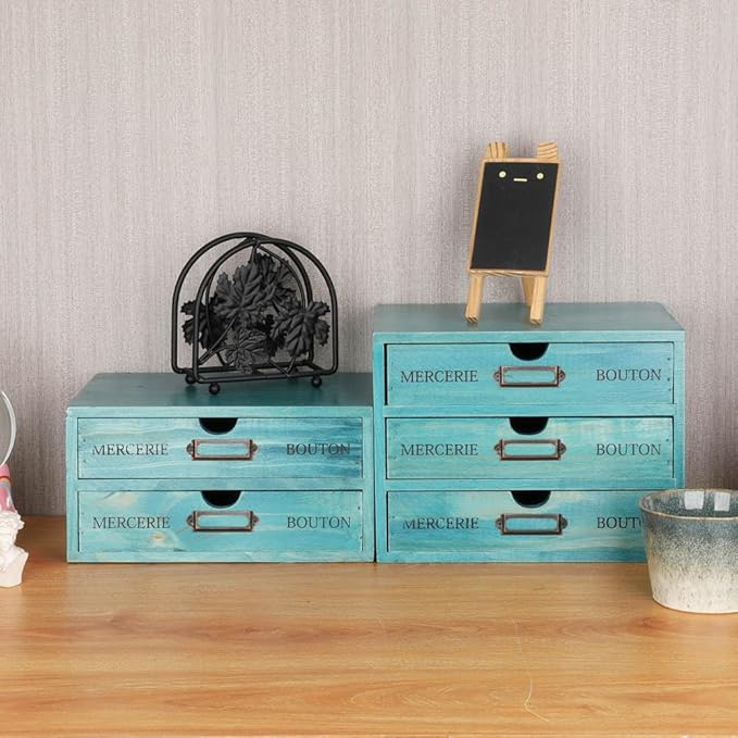 Wooden Storage Box Rustic Desktop Organizer with 2 Drawers Office Desk Accessories Shelf Small Craft Storage Containers Apoth