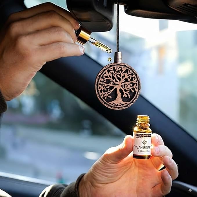 Wood Car Air Freshener — Handmade Car Air Freshener — Tree Of Life Designed Fragrance Oil Diffuser in Wooden Gift Box — Aroma