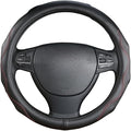 Leather with Silicone Steering Wheel Cover for Dodge Ram 1500 2500 3500 Chrysler Pacifica Ford F-150 F-250 F-350 Expedition (Black-red Stitching, 15.5-16 inch)