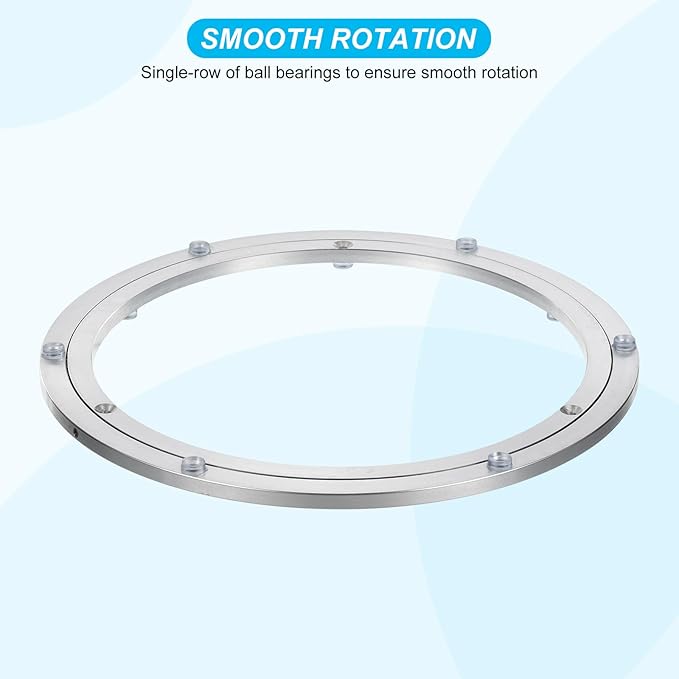 uxcell Aluminium Lazy Susan Turntable Bearing, 12 inch Round Rotating Bearing Turntable Base for Kitchen Dining Table（Base On