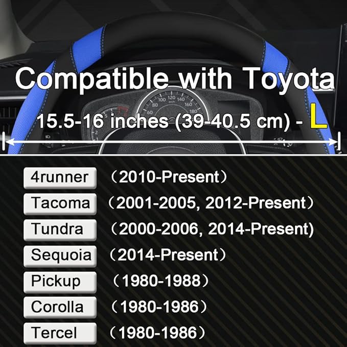 West Llama Customized Auto Car Steering Wheel Cover for Toyota Tacoma,4Runner,Tundra,Sequoia,15.5-16 inch (Black+Blue-Large S