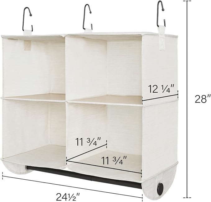 StorageWorks Hanging Closet Organizer with Metal Rod, 4-Section Closet Organizers and Storage, Collapsible Hanging Shelves fo