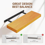 Pine Floating Wall Shelves 24 Inches Long x 8”x 1.4” Wooden Shelf Floating Rustic Farmhouse Decor, Heavy Duty Shelf Hold 60 l