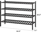 viewcare Black 4-Tier Long Shoe Rack, Bamboo Wood, 33-Inch