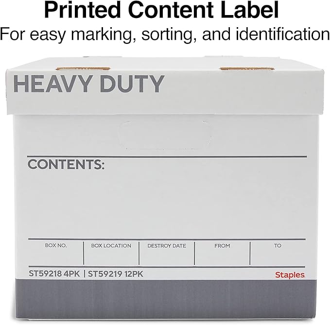 Staples Storage & Filing Box, Heavy-Duty with Handles & Removable Lid, Letter & Legal Size Documents, Stackable, 12-Pack, Whi